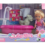 Doll with Bathtub and Puppy for Children