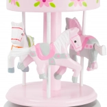 Wooden music box carousel with horses pink