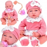 Interactieve babypop 45 cm – zacht lijfje en roze set met fopspeen