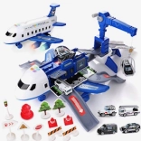 Grote uitklapbare politie-vliegtuig met parkeergarage en kraan