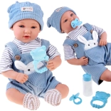 Interactive Baby Doll 46 cm in Blue Corduroy Overalls with Accessory Set