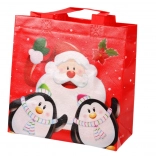 Christmas gift bag with Santa and penguins, red, 22 × 22 × 11 cm