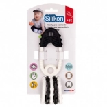 Anneau de dentition avec épingle et pendentifs, noir et blanc, 12 cm