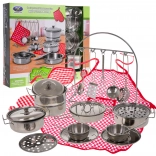 Metal kids’ kitchen set, 23-piece with cookware, utensils and chef’s apron