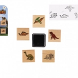 Wooden dinosaur stamps 5+1 with ink pad, 3 × 3 cm
