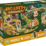 Houten puzzel Wie leeft er in het bos? 16 stukjes