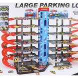Large multi-level garage with toy cars