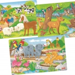 Houten puzzels dieren 3×24 stukjes GOKI