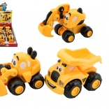 plastic bouwvoertuigje voor de allerkleinsten 9 cm, 3 soorten, vrijloop, 12 stuks in doos