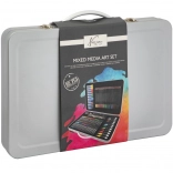 Set met kunstbenodigdheden in een metalen koffertje