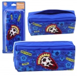 Schooletui met voetbalmotief, twee vakken, blauw