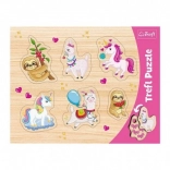 Houten inlegpuzzel TREFL – eenhoorns, lama’s en luiaards