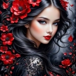 Peinture diamant brune aux fleurs rouges 30x40cm