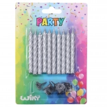 Set taartkaarsjes met houders, zilver, 10 + 10 stuks