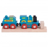 Blauwe locomotief met tender en 2 rails van Bigjigs Rail