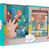 Set of 5 rubber dinosaur finger puppets with a soft book, 3+, waterproof