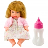 Puppet Doll with Feeding Bottle in Pink Dress with Sounds 30 cm