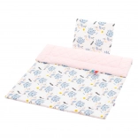 Double-sided stroller set in velvet with peacock motif – pink