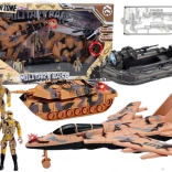 military play set with tank, fighter jet and soldiers with sound effects