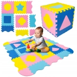 Humbi foam educational play mat 3-in-1 with playpen and shapes 120 × 120 cm, pink/yellow/blue