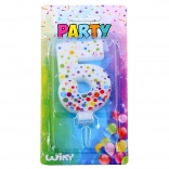 Feestkaars cijfer 5 met stippen