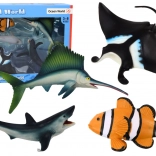 Set mit Figuren von Meerestieren: Hai, Delfin, Rochen, 5 Stück