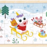 Janod houten puzzel met zoek-de-verschillen – sleeën, 24 stukjes