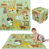 Foam play mat 90 × 90 cm – thick puzzle, 9 pieces HUMBI farm and country roads