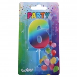 Partykaars cijfer 6 regenboog met standaard