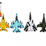 Vliegtuig/jager metaal/kunststof 11 cm met terugtrekmechanisme mix kleuren 13x17x4 cm