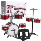 Red drums with 7 drums + stool + 2 cymbals + 2 sticks - 12 pieces