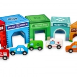 piramide van bekers met voertuigen