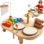 KRUZZEL wooden musical educational table with cymbals, drums and rattles