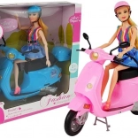 Doll on Pink Scooter with Helmet, Long Hair