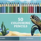 Grafix grote set kleurpotloden in metalen etui 50 stuks