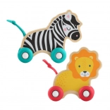 FISHER-PRICE houten diertjes op wieltjes – set leeuw en zebra
