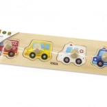 Wooden rescue vehicles peg puzzle with handles