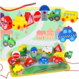 Wooden Lacing Blocks – Vehicles and Traffic Signs with Play Mat