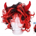 Wig with Red Horns for Devils and She-Devils