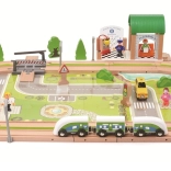Circuit de train en bois village 110 pièces