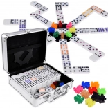 Domino- en Mexican Train-spelset met metalen koffertje