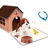 Pluchen hondje met hondenhok en tasje 18 cm