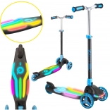 EVO kids’ three-wheel scooter Rainbow Blast with LED deck, foldable and height-adjustable, blue