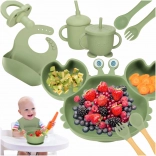Silicone Tableware for Kids Crab - Green, 19 Pieces