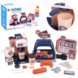 Kids’ café with coffee machine, cash register and display case – 41-piece set