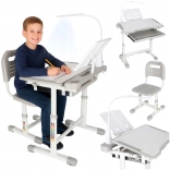 Bureau d’écriture évolutif pour enfant avec chaise et lampe LED, gris